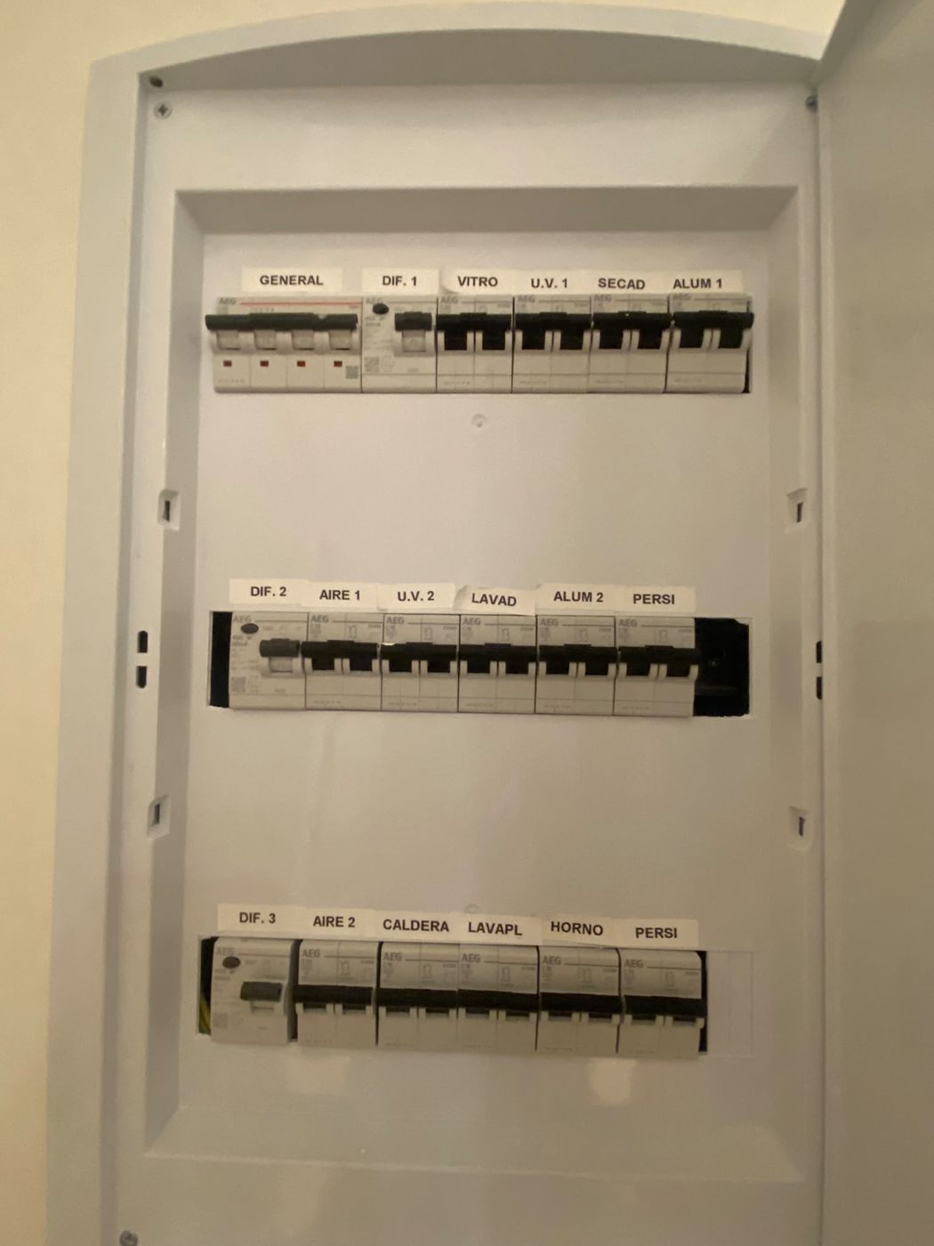 Cuadro eléctrico de vivienda con protecciones para punto de recarga, instalado por OLG