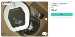 Te han regalado un easyWallbox con el coche: qué hacer con él 2 Anuncio de un easyWallbox de Free2Move a la venta por 150 euros en un portal de segunda mano